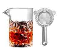 Cocktail Mixing Glass Set with Hawthorne Strainer, 2-Piece Crystal Kit, Bar Trainer, Old Fashioned Mixing Glass
