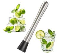 Cocktail Muddler,21cm Stainless Steel Multi-Functional Cocktail Muddlers,Black Grooved Head Silver Muddler,Fruit Muddlers Mix Bartending Kit for Professional,Amateur Alike Making Drink
