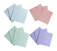 Cocktail Napkins 100Pcs 4 Color Scalloped Disposable Wood Pulp Napkins for Dinner Wedding Birthday Party Beverage 5x5 Fold Size