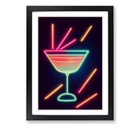 Cocktail Neon Framed Print | A2 Black Framed Wall Art | Ready to Hang | Modern Food Picture | Living Room Bedroom Lounge Office