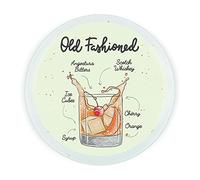 Cocktail Old Fashioned Serving Board - Round Glass Worktop Saver - Etched Drinks Tray Textured Kitchen Chopping/Cutting Board Worktop Protector with Non-Slip Feet 30cm x 30cm (12" x 12")
