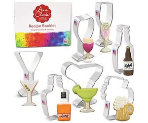 Cocktail Party Cookie Cutters 7-Pc. Set Made in the USA by Ann Clark, Beer Bottle, Beer Mug, Martini Glass, Wine Glass and More