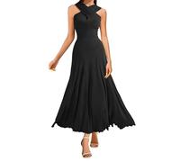 Cocktail Party Dress for Women UK Elegant Halter Neck Sleeveless Maxi Dresses Evening Party Prom Formal Dresses Ladies Flowry Swing Long Dresses Wedding Guest Outfit Sale Clearance Black