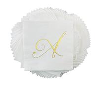 Cocktail Party Napkins - Gold Foil Monogram Letter A for Wedding, Birthday, Retirement, or Baby Shower, 100 pack (A)