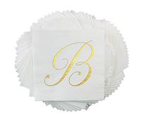 Cocktail Party Napkins - Gold Foil Monogram Letter B for Wedding, Birthday, Retirement, or Baby Shower, 100 pack (B)