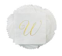 Cocktail Party Napkins - Gold Foil Monogram Letter W for Wedding, Birthday, Retirement, or Baby Shower, 100 pack (W)