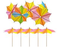 Cocktail Picks - 8.5cm Wooden Paper Drink Umbrella Toothpicks | Colourful Party Decorations | Hawaiian Parasols for Drinks, Desserts, Snacks, Picnic, Birthday, Summer