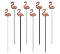 Cocktail Picks Stick, Cocktail Toothpicks Stainless Steel Martini Olive Picks for Bar Barbecue Fruit, Bloody Mary Drink Sticks (8pcs,Flamingo)