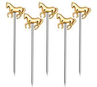 Cocktail Picks Stick, Cocktail Toothpicks Stainless Steel Martini Olive Picks for Bar Barbecue Fruit, Bloody Mary Drink Sticks (5pcs,Gold Horse)