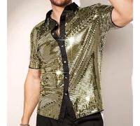 Cocktail Ready Men's Vintage Disco Button Down Shirt with Sparkling Sequins (L Gold)