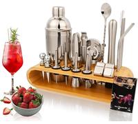 Cocktail Shaker 26 Piece Cocktail Kit Mixology Bartender Kit with Bamboo Stand Barware Set All Essential Tools 750 ml Stainless Steel Perfect Kit for Home Bar & Parties