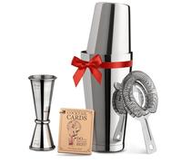 Cocktail Shaker Boston Shaker Set: Professional Weighted Martini Shakers, Cocktail Strainer and Japanese Jigger | Portable Bar Shaker Set for Drink Mixer Bartending | Exclusive Recipes Cards (Silver)
