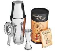Cocktail Shaker Boston Shaker Set: Professional Weighted Martini Shakers, Cocktail Strainer and Japanese Jigger | Portable Bar Shaker Set for Drink Mixer Bartending | Exclusive Recipes Cards (Silver)