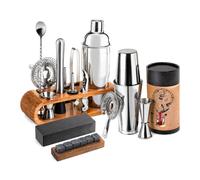 Cocktail Shaker Boston Shaker Set, Weighted Martini Shakers, Cocktail Strainer and Japanese Jigger, Portable Bar Shaker Set for Drink Mixer Bartending, Exclusive Recipes Cards, Silver