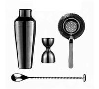Cocktail Shaker Cocktail Shaker Bar Set | Copper Gold Plated Shaker Barware Set - 4 Pieces Bartender Kit Includes Shaker, Jigger,Strainer & Spoon(Black Set)