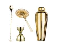Cocktail Shaker Cocktail Shaker Bar Set | Copper Gold Plated Shaker Barware Set - 4 Pieces Bartender Kit Includes Shaker, Jigger,Strainer & Spoon(Gold Set)