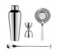 Cocktail Shaker Cocktail Shaker Bar Set | Copper Gold Plated Shaker Barware Set - 4 Pieces Bartender Kit Includes Shaker, Jigger,Strainer & Spoon(Silver Set)