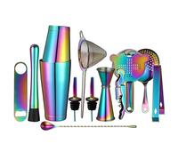 Cocktail Shaker Set - 13-Piece Bar Accessories Kit w/Weighted Boston Shaker, Strainer, Jigger, Muddler,Mixing Spoon and More - Home Bartending Tools, Accessories for Bartender, Rainbow