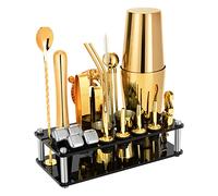 Cocktail Shaker Set, 23 PCS Boston Stainless Steel Bartender Kit with Acrylic Stand & Cocktail Recipes Booklet, Professional Bar Tools for Drink Mixing, Home, Bar, Party (Gold, 20oz&24oz)