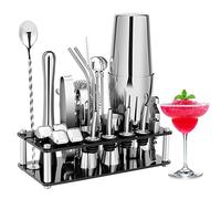 Cocktail Shaker Set, 23 PCS Boston Stainless Steel Bartender Kit with Acrylic Stand & Cocktail Recipes Booklet, Professional Bar Tools for Drink Mixing, Home, Bar, Party (Sliver, 20oz&24oz)
