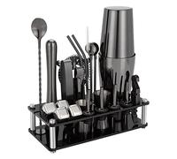 Cocktail Shaker Set, 23 PCS Stainless Steel Bartender Kit with Acrylic Stand & Cocktail Recipes Booklet, Professional Bar Tools for Drink Mixing, Home, Bar, Party (Black, 20oz&24oz)