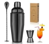 Cocktail Shaker Set 750 ml Cocktail Making Kit 3Pcs with Cocktail Shaker, Measuring Jigger and Mixing Spoon - Professional 18/8 Stainless Steel Cocktail Kit Bar Tools for Mixed Drinks, Black