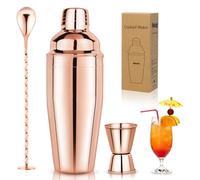 Cocktail Shaker Set 750 ml Cocktail Making Kit 3Pcs with Cocktail Shaker, Measuring Jigger and Mixing Spoon - Professional 18/8 Stainless Steel Cocktail Kit Bar Tools for Mixed Drinks, Rose Gold