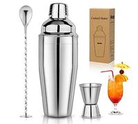 Cocktail Shaker Set 750 ml Cocktail Making Kit 3Pcs with Cocktail Shaker, Measuring Jigger and Mixing Spoon - Professional 18/8 Stainless Steel Cocktail Kit Bar Tools for Mixed Drinks (3pcs)