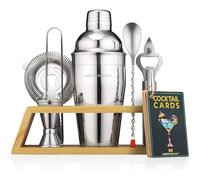Cocktail Shaker Set, Bartender Kit with Bamboo Stand, Stainless Steel Bar Tool Set for Drink Mixing Home Bartending Kit (10 Pcs)