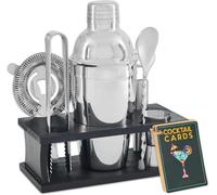 Cocktail Shaker Set, Bartender Kit with Bamboo Stand, Stainless Steel Bar Tool Set for Drink Mixing Home Bartending Kit (8 Pcs)
