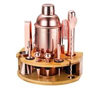 Cocktail Shaker Set Bartender Kit with Stand, 12 Piece Bar Set Drink Mixer Set with Stainless Steel Bar Accessories Tools: 25oz Martini Shaker Jigger Strainer Spoon Muddler for Cocktails (Rose Gold)