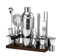 Cocktail Shaker Set Bartender Kit with Stand | 23-Piece Bar Set Drink Mixer Set with All Essential Bar Tools: Martini Shaker, Jigger, Strainer, Spoon, Pourers, for Home, Bar, Party (Chocolate-F)