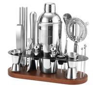 Cocktail Shaker Set Bartender Kit with Stand | 23-Piece Bar Set Drink Mixer Set with All Essential Bar Tools: Martini Shaker, Jigger, Strainer, Spoon, Pourers, for Home, Bar, Party (brown-Y)