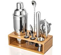 Cocktail Shaker Set, Mixology Bartender Kit 10-Piece Bar Tool Set with Stylish Bamboo Stand, Bar kit: Matini Shaker Mixing Spoon Muddler Jigger Cocksrew for Barware Set