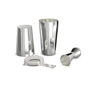 Cocktail Shaker Set: Professional Boston Shaker, Strainer and Jigger Set. 4 Piece Premium Stainless Steel Bar Supplies for Awesome Mixing Experience