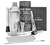 Cocktail Shaker Set + Recipes Book - Premium Stainless Steel Bar Kit: Strainer, Double Jigger, Mixing Spoon | Pro Bartender Making Drinks - Mojito Martini Gin Tonic Maker | Party Gift Box, Women Men