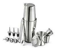 Cocktail Shakers Set, 14 Piece Stainless Steel Cocktail Making Kit with Shaking Tins, Flat Bottle Opener, Double Bar Jigger, Hawthorne Strainer, Shot Glasses, Bar Spoon and 6 Pour Spouts