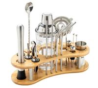 Cocktail Shakers Set, 600ml Cocktail Making Tool Kit with 600ml Glass Cocktail Shaker and Wooden Display Stand, Cocktail Shakers Professional Bartender Kit Accessories for Home & Bar (20 PCS)