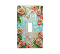 Cocktail Single Light Switch Cover Plate, Tropical Summer Hibiscus Lime Summer Peach Plastic Standard Size Switch Plate Decorative for New Apartment Home Bedroom Office Decor (Single)