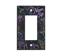 Cocktail Single Rocker Light Switch Cover, Art Modern Neon Smoke Summer Black Plastic Standard Size Accents Wall Switch Plates for Bedroom Bathroom Kitchen Entrance Decor