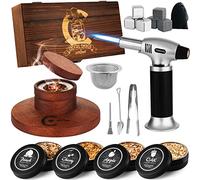 Cocktail Smoker Kit with Torch - Smoke Infuser Set For whisky and Bourbon - Drink Set Includes Smoker Wooden Box for Old Fashioned Cocktails, Wood Chips and Accessories (No Butane)