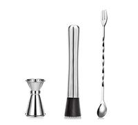 Cocktail Spoon Muddler and Jigger, 15/30ml Stainless Steel Cocktail Muddler Set, 2 in 1 Cocktail Stirring Spoon Crushed Ice Bar Lemon Mashers