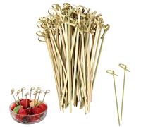 Cocktail Sticks 100 Pcs, Natural Bamboo Sticks 12cm, Natural Bamboo Knot Skewers, Mini Food Sticks, Party Supplies, Fancy Tooth Picks for Drinks,Fruit,Charcuterie,Cocktail Garnish Accessories
