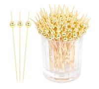 Cocktail Sticks 150 PCS Cocktail Sticks Wooden 4.7 Inch Gold Pearl Cocktail Picks Food Sticks Toothpicks for Appetizers Cocktail Accessories for Drinks Toothpicks Wooden for Charcuterie Sandwich