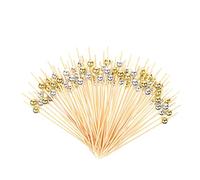 Cocktail Sticks,Handmade Natural Bamboo Picks,200 ooden Cocktail Picks Appetizers Toothpicks for Drinks, Food, Friuts, Desserts, Party Supplies(12cm/4.7in, Gold and Silver Beads).