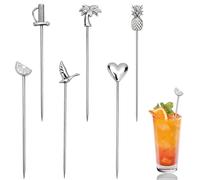 Cocktail Sticks,Metal Cocktail Sticks,Metal Martini Toothpick,6Pcs Summer1,Cocktails Accessories for Martini Olive Skewers Bar Barbecue Fruit Bloody Mary Drink