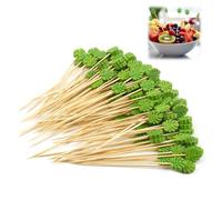 Cocktail Sticks Wooden, 100pcs Cocktail Picks for Food 12cm Toothpicks Food Picks Cocktail Decorations Wood Skewers for Appetizers Burger Sticks for Barbecue Snacks Sandwiches, Leaf Pattern