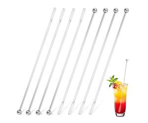 Cocktail Stirrers, 8PC Stainless Steel Coffee Beverage Sticks, Metal Stirrers, 19cm Drink Mixing Spoon with Small Rectangular Paddles, Reusable Stirrer for Drinks BBQ Party Cocktail Decorations