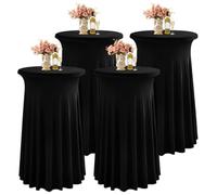Cocktail Table Cover with Wave Curtains 80x110 cm Expandable Round Tablecloth for High Banquet Tables Black 4pcs Spandex Fitted Table Cover for Events