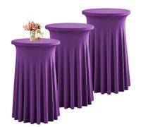 Cocktail Table Cover with Wave Curtains 80x110cm Extendable Spandex Round Tablecloth for High Banquet Tables 3pcs Violet Maria Set